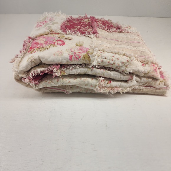 Isabella's Journey Pink Floral Patchwork Rag Quilt Cottagecore Shabby Chic Throw - Picture 3 of 6